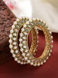 NVR Women's Set Of 2 Gold-Polished Kundan-Studded & Pearls-Beaded Bangles - Distacart