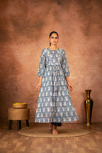 Joban Fashion Blue Floral Hand Block Printed Cotton Kurta Pant Set - Distacart