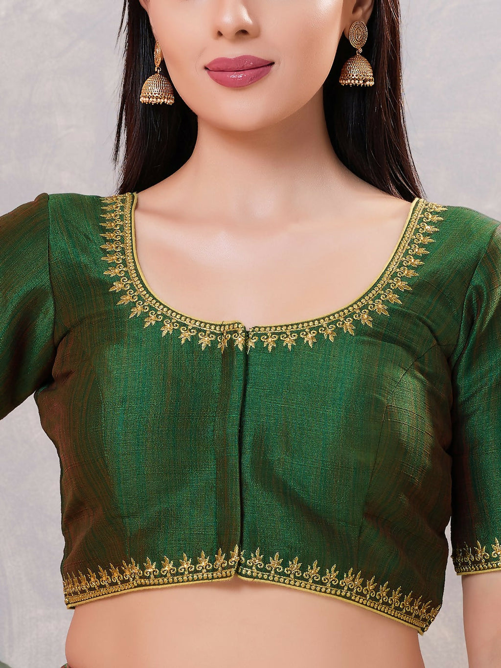 Joban Fashion Women Silk Bottle-Green Stitched Blouse