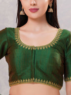 Joban Fashion Women Silk Bottle-Green Stitched Blouse