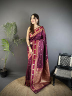 Joban Fashion Maroon Banarasi Soft Silk Woven Saree - Distacart