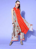 Ahalyaa Women Beige Colour Chanderi Digital Printed Kurta Palazzo Set - Distacart