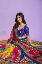 Multi Color Pure Cotton Hand Block Print Navratri Lehenga Choli with Dupatta - Raas