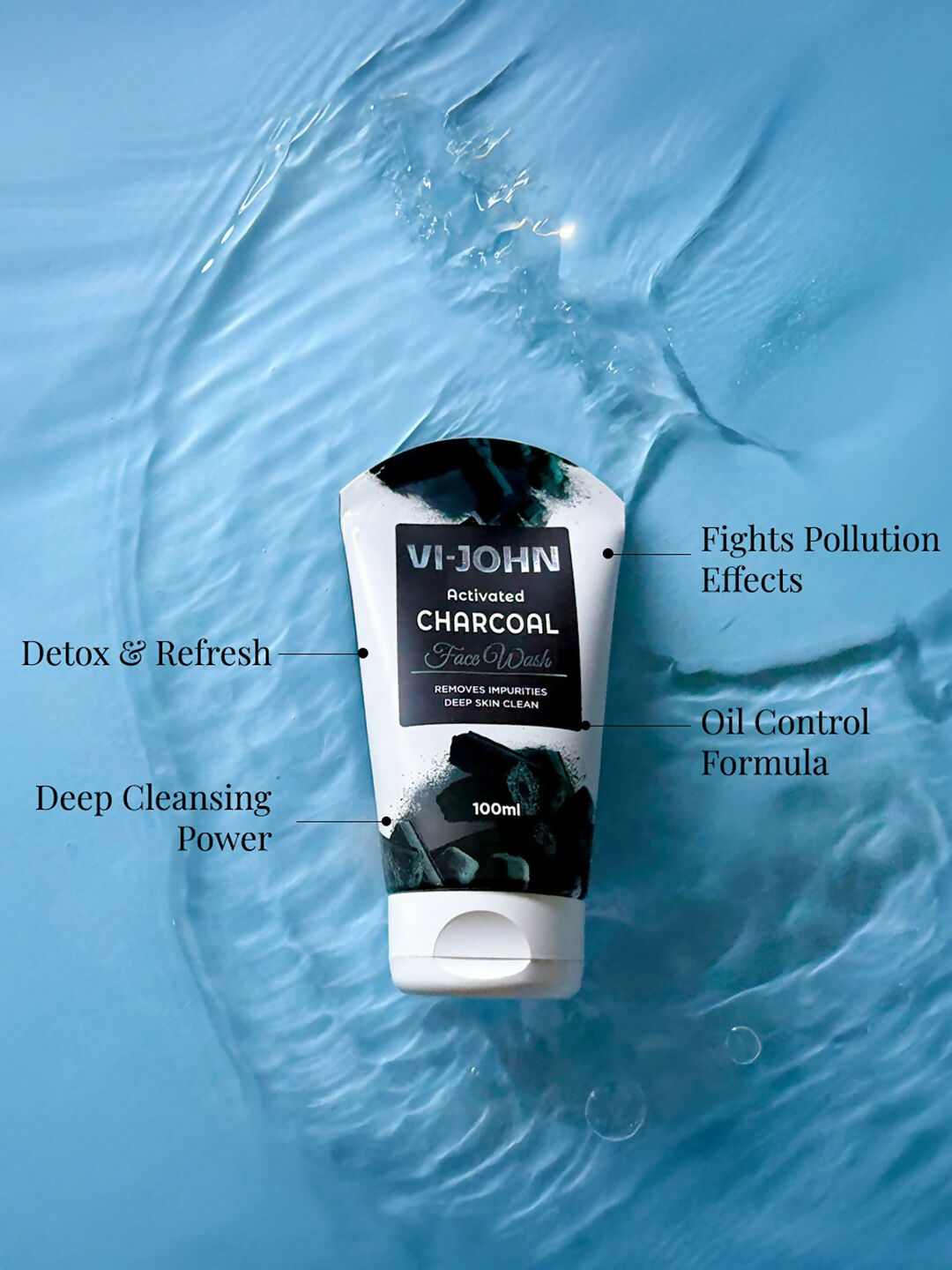 VI-JOHN Activated Charcoal Face Wash for Removing Impurities & Deep Skin Clean
