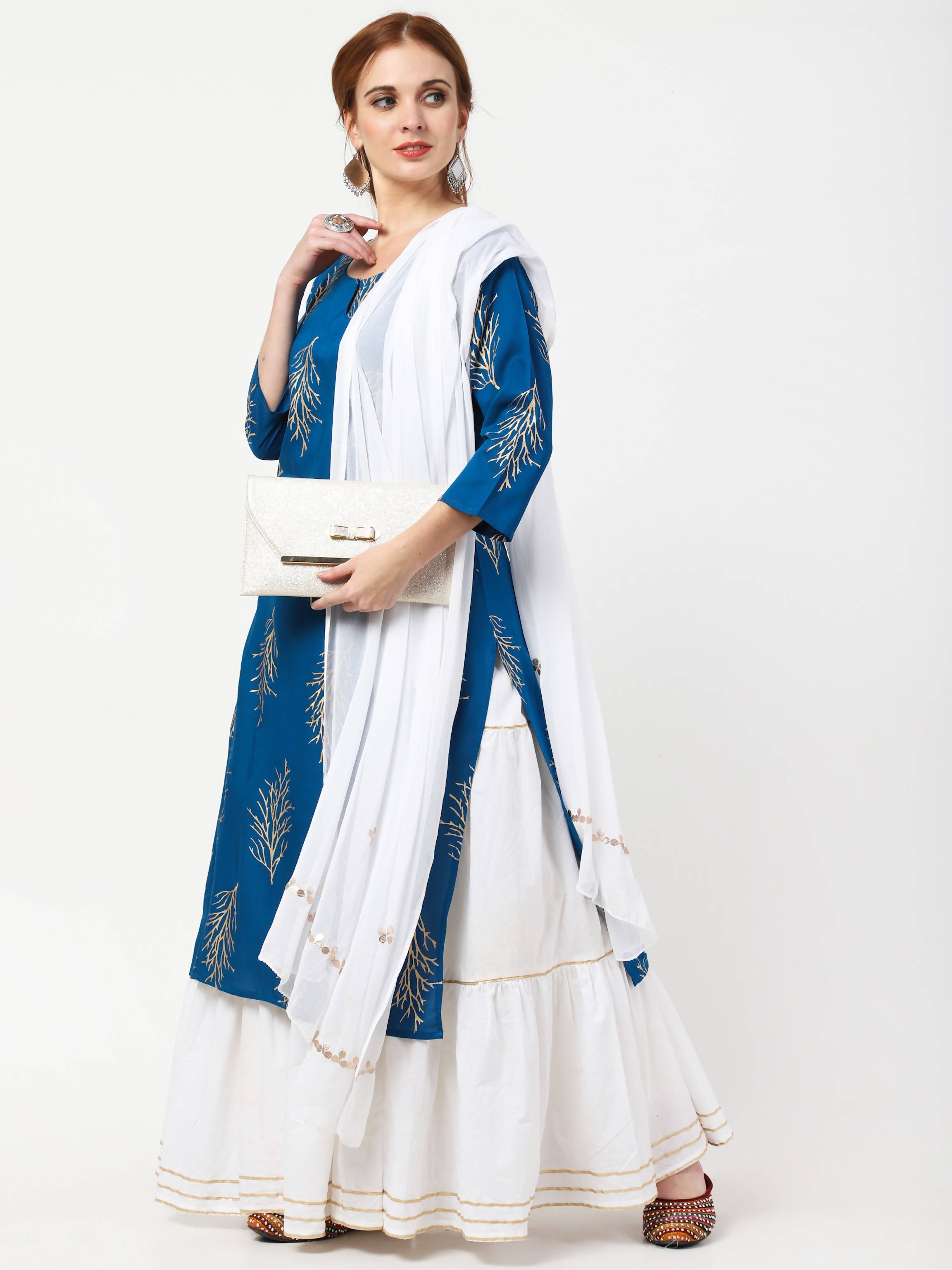 Cheera Kurta with Skirt & Embroidered Dupatta Set (CH111KSD)