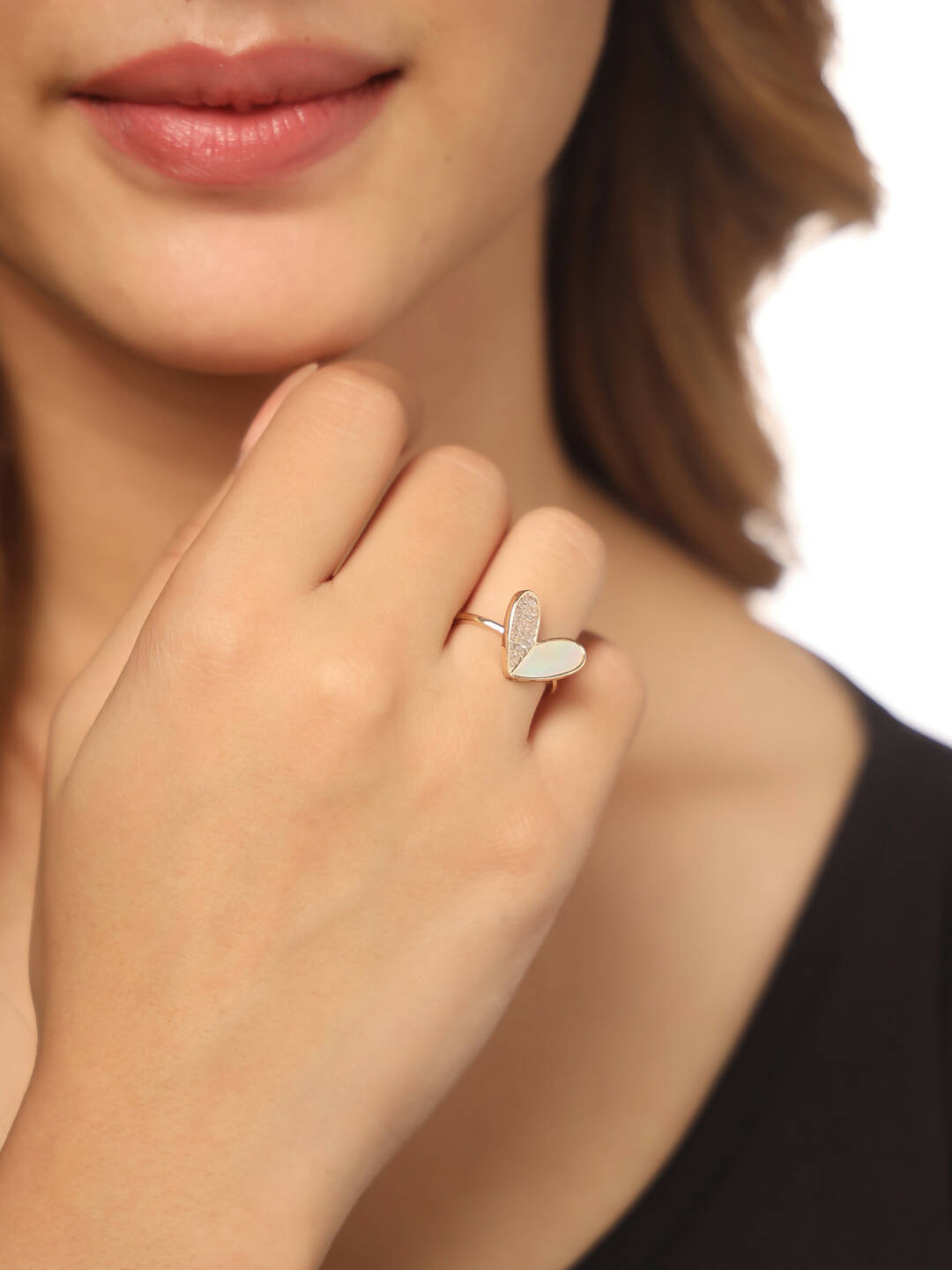 NVR Women's Gold-Polished Stylish Ring With Ad Stones