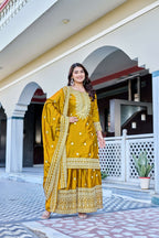 Teeya Creation Yellow Color Chinon Silk Heavy Embroidery Work Wedding Wear Sharara - Distacart