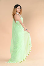 Very Much Indian Designer Pure Cotton Saree With All Over Linear Stripes - Fern Green - Distacart