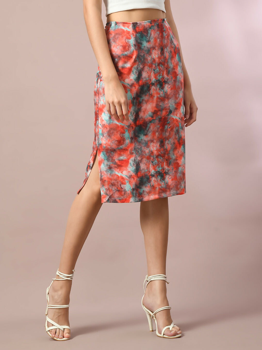 Myshka Women's Multi Printed Knee Length Party Embellished Skirts