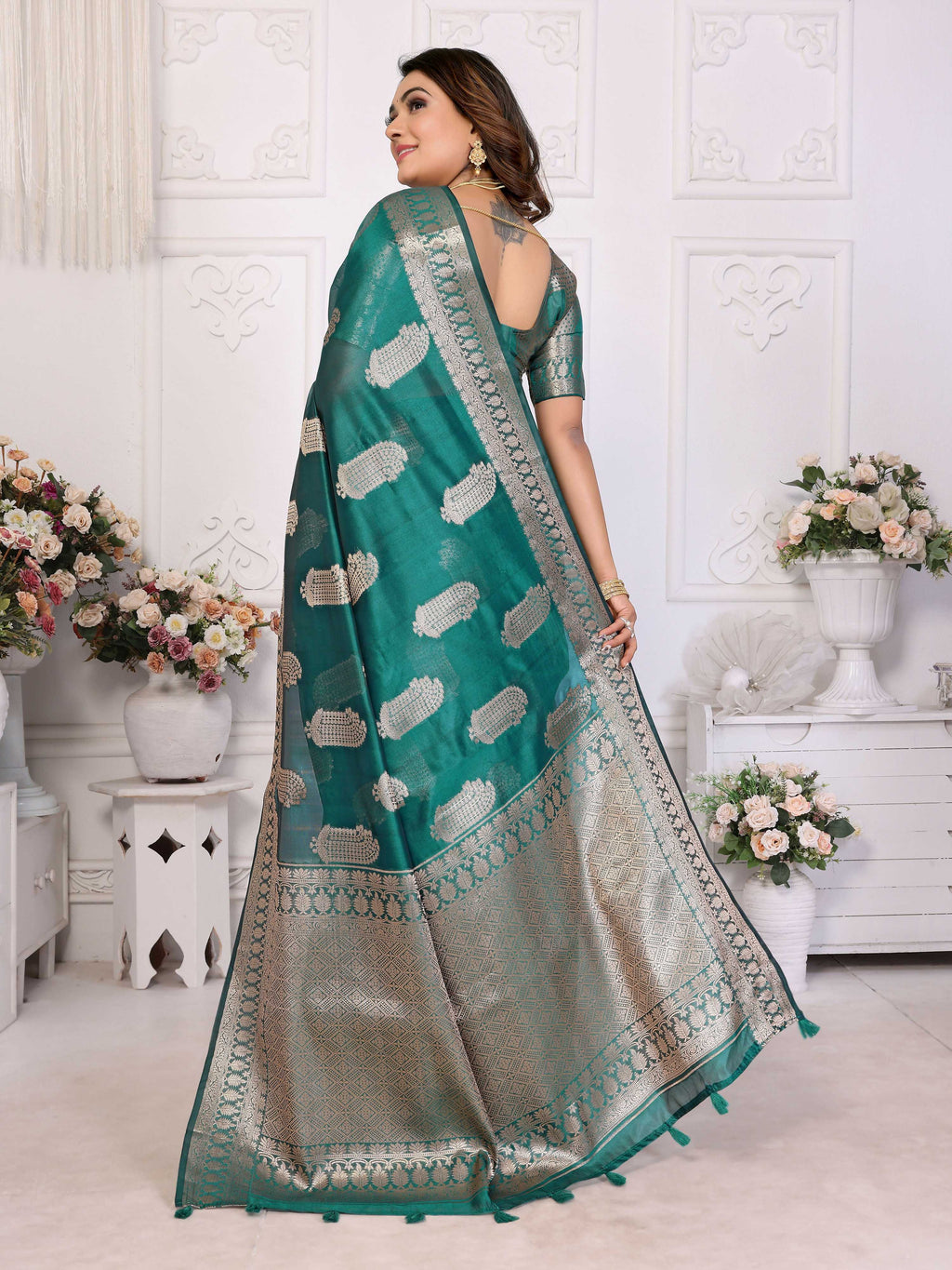 Aastha Fashion Light Green Soft Organza Silk Weaving Saree - Distacart