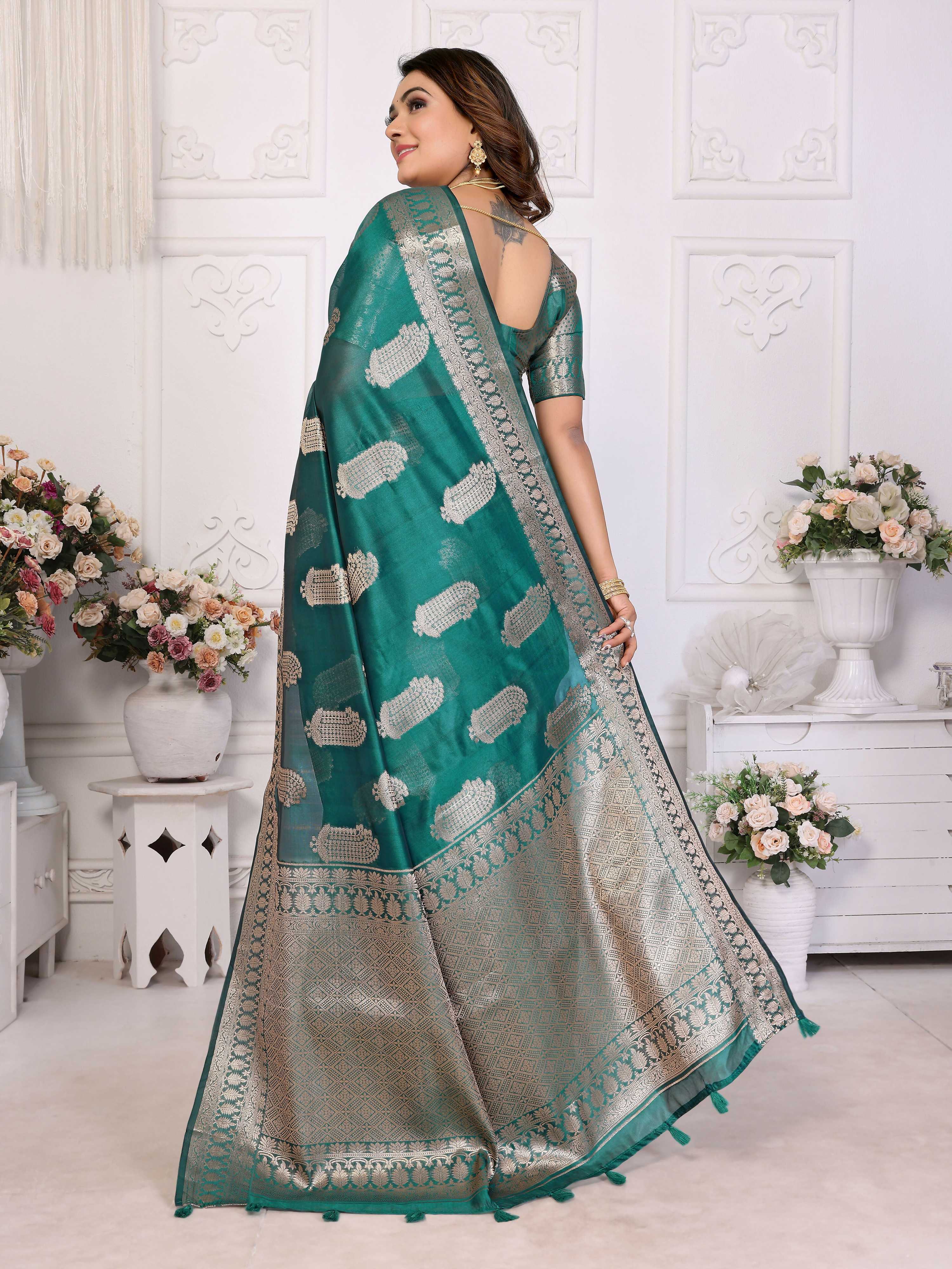 Aastha Fashion Light Green Soft Organza Silk Weaving Saree - Distacart