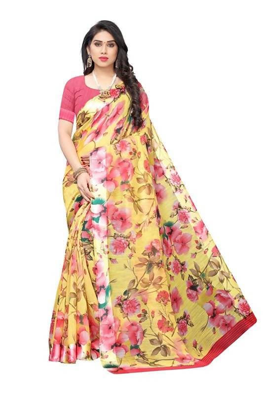 Vamika Yellow Linen Satin Border Saree (SONAKSHI 12 YELLOW )
