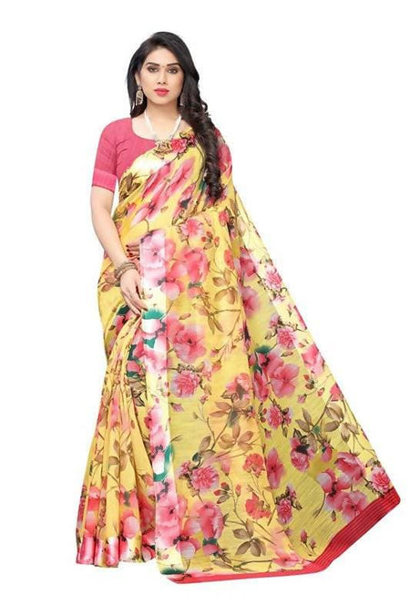 Vamika Yellow Linen Satin Border Saree (SONAKSHI 12 YELLOW )