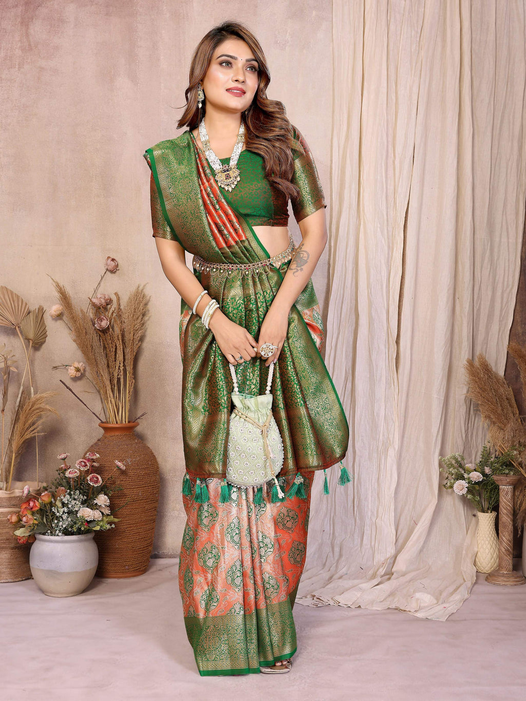 Aastha Fashion Red Banarasi Tissue Silk Weaving Saree - Distacart
