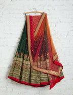 Jyoti Fashion Red & Bottle Green Thread & 3mm Sequence Embroidery Georgette Lehenga Choli with Dupatta