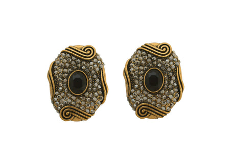 Joban Fashion Women Brass Golden Black Ad Earrings