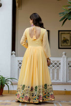 Teeya Creation Yellow Color Faux Georgette Heavy Embroidery Work Party Wear Long Gown - Distacart