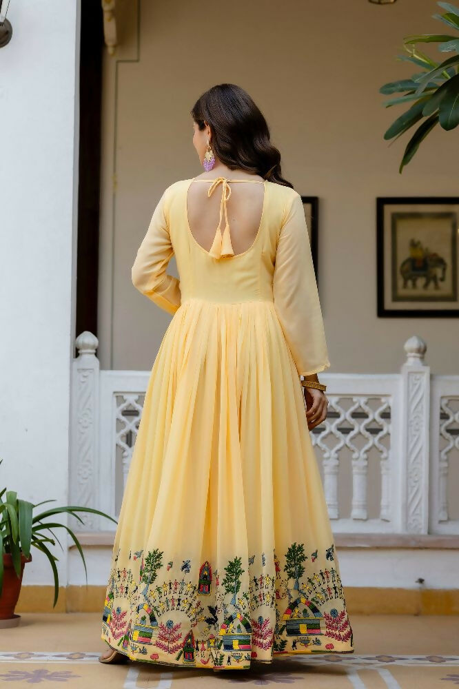 Teeya Creation Yellow Color Faux Georgette Heavy Embroidery Work Party Wear Long Gown - Distacart