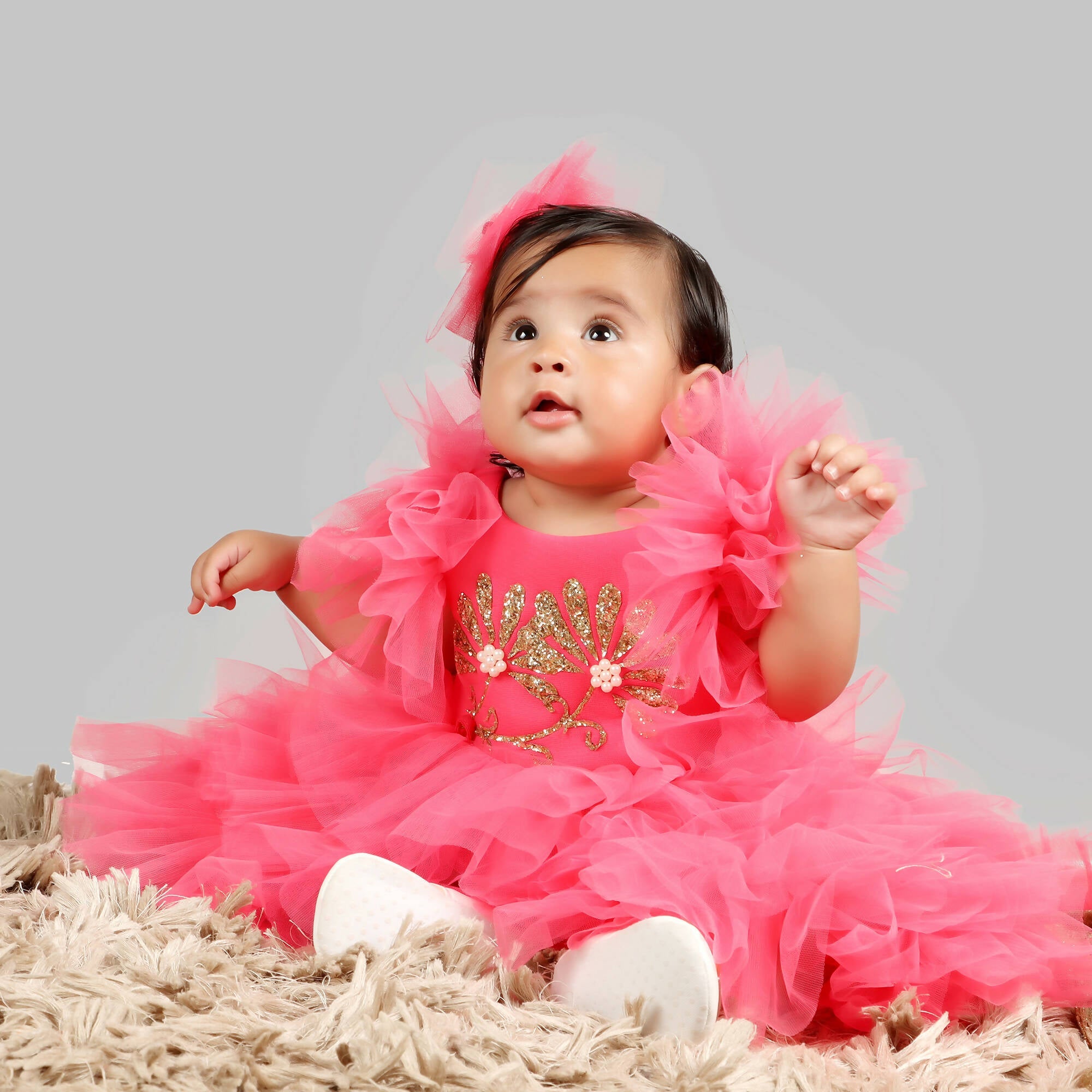 Pink Cow Fashions Pink Gown With Frill Sleeves & Ghera