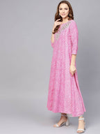 Yufta Women Pink & White Lehariya Print Anarkali Kurta