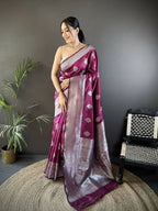 Joban Fashion Magenta Floral Motifs Soft Silk Banarasi Saree - Distacart
