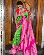 DEIANA'S Beautiful Designer Golden zari Soft Lichi Silk Saree - Parrot