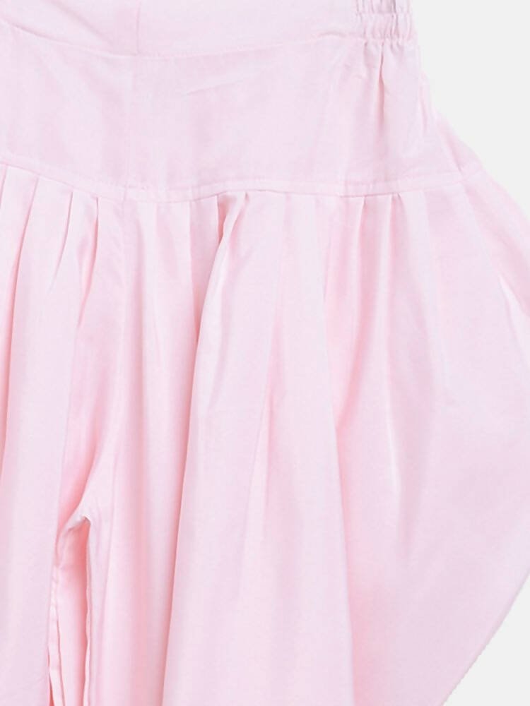 Ahalyaa Pink Polysilk Floral Printed Kids Kurta Dhoti Set For Girls