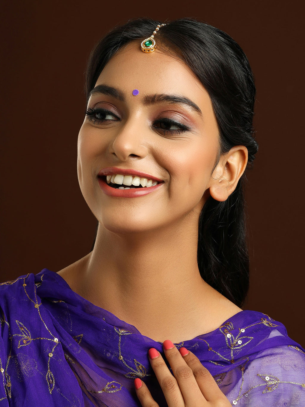 Ruby Raang Green Tear Drop Green Kundan Maang Tikka - Distacart