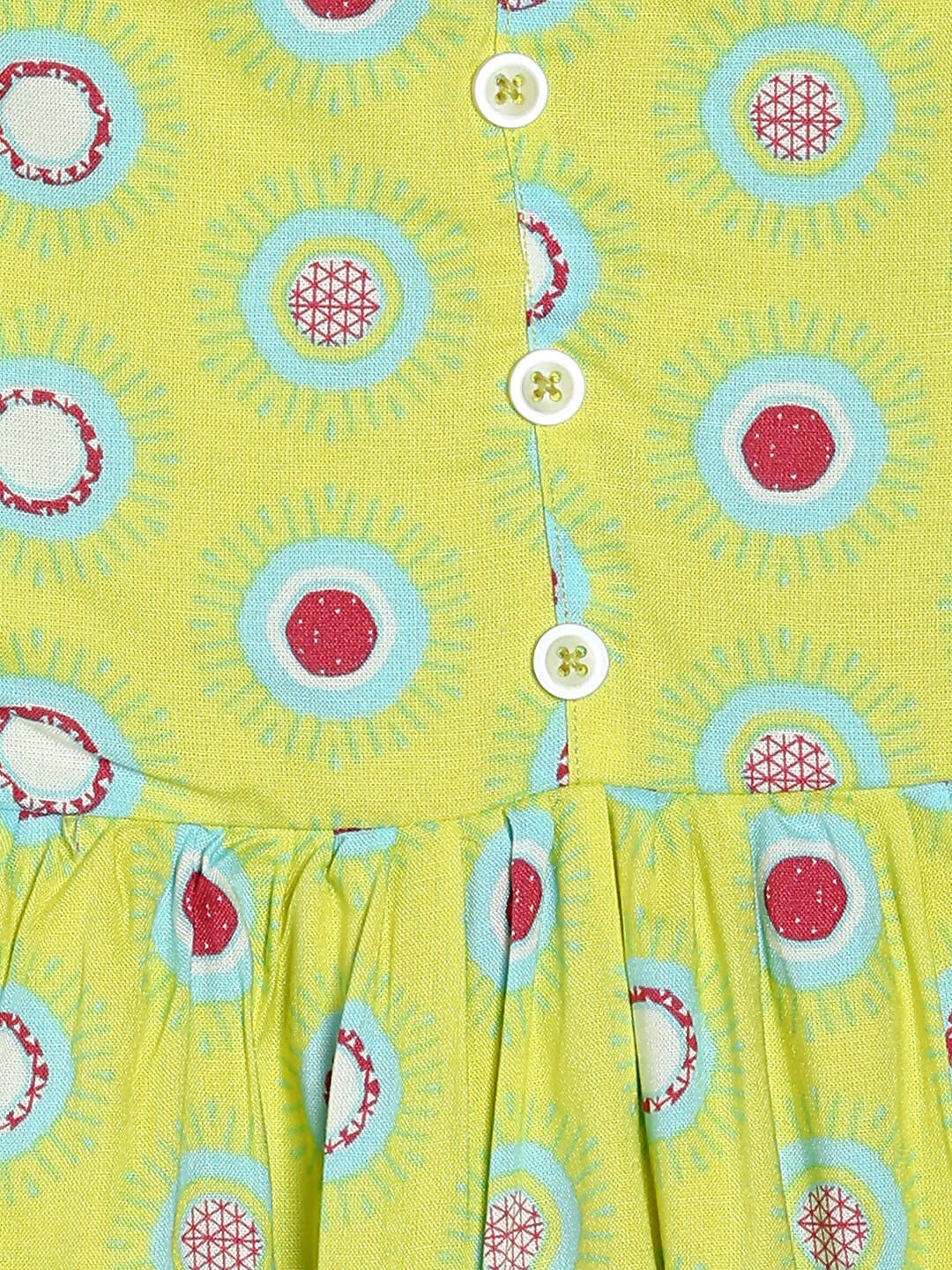 Manet Cotton String Tie Frock Printed - Green