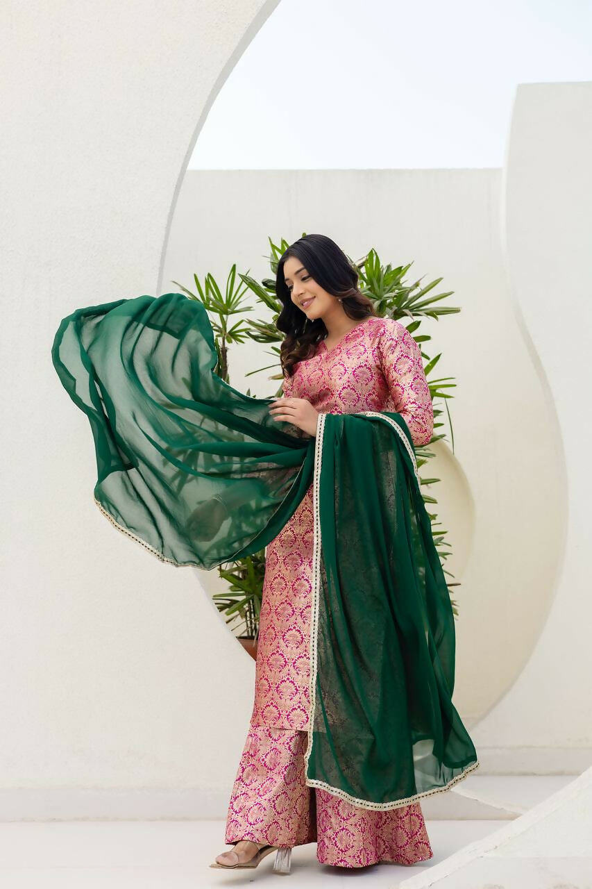Teeya Creation Pink Viscose Jacquard Party Wear Designer Suit - Distacart