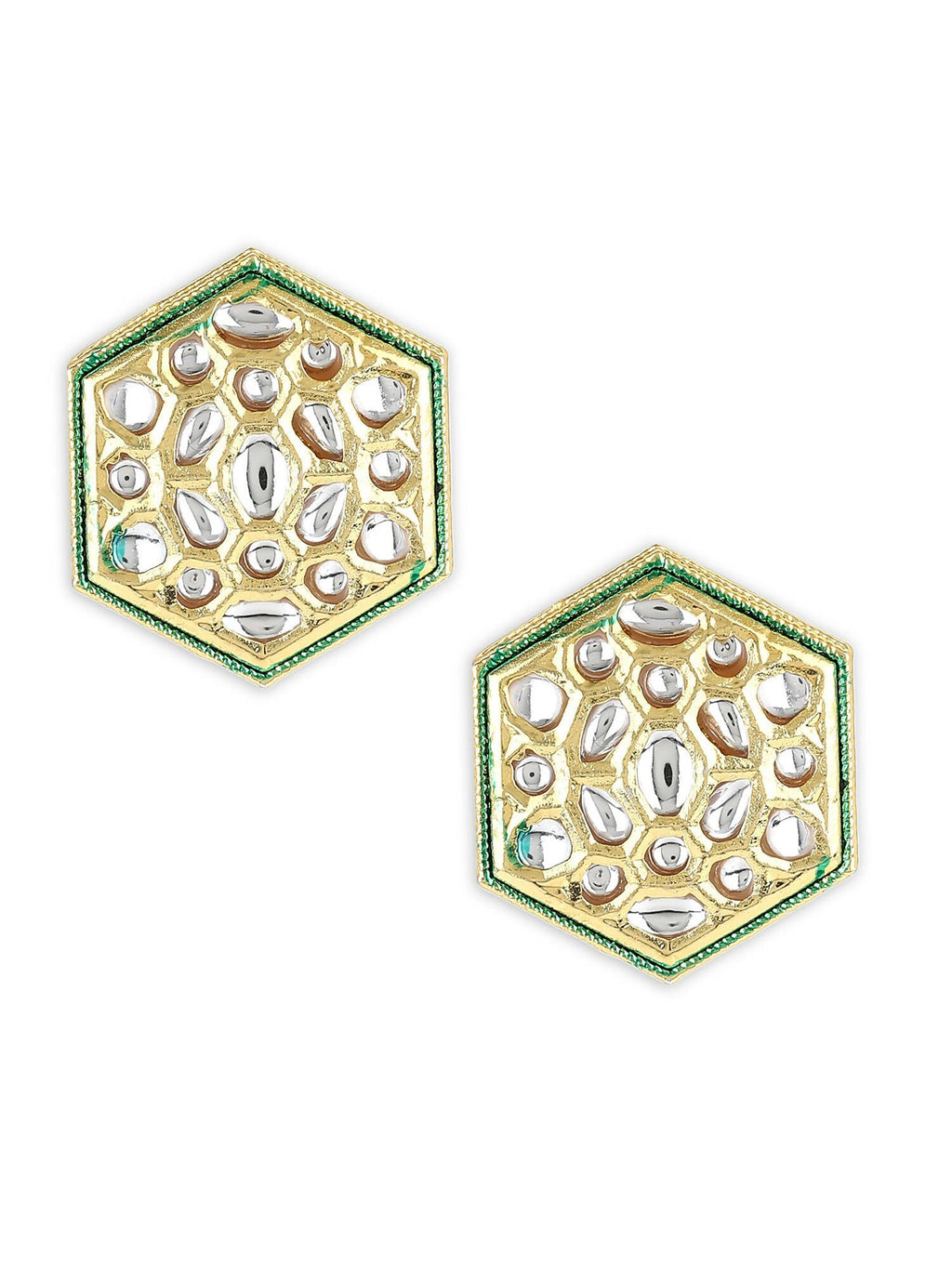 Gold-Toned White Kundan Contemporary Gold-Plated Studs Earrings - Ruby Raang - Distacart