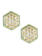 Gold-Toned White Kundan Contemporary Gold-Plated Studs Earrings - Ruby Raang - Distacart