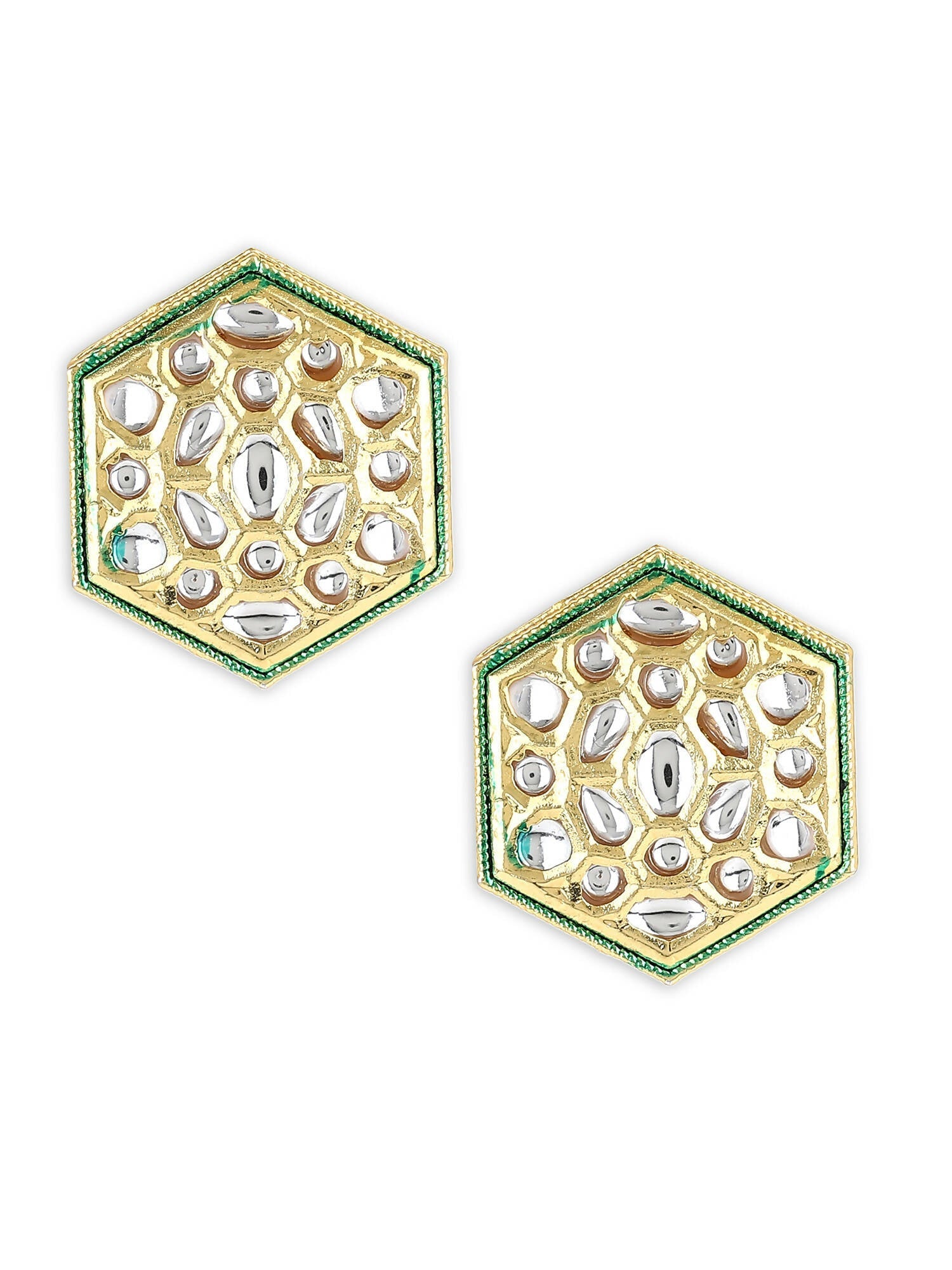 Gold-Toned White Kundan Contemporary Gold-Plated Studs Earrings - Ruby Raang - Distacart