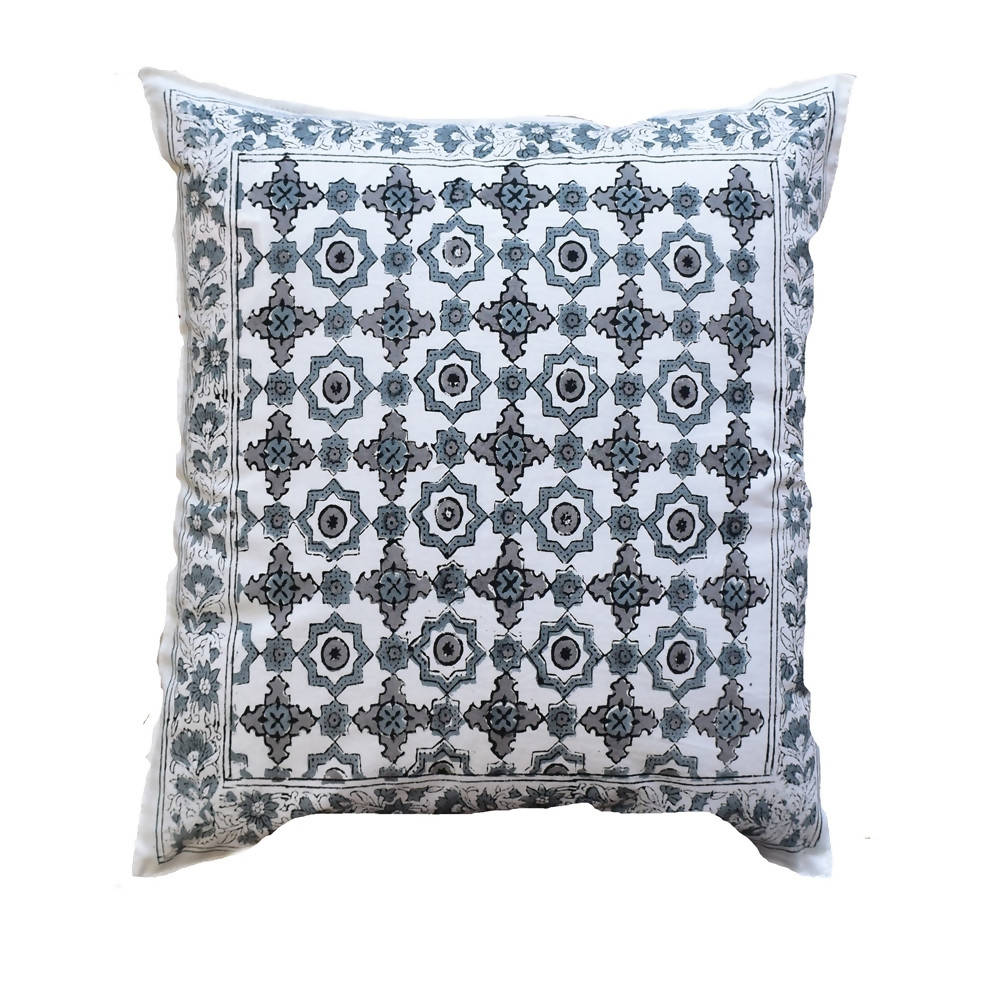 The Decor Nook Grey Jaal Print With Grey Border Cushion Cover