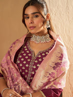 Indo Era Ethnic Motifs Yoke Design Straight Gotta Patti Liva Kurta with Trousers & Dupatta - Distacart
