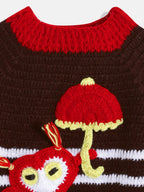 Chutput Kids Woollen Hand Knitted Full Sleeves Striped And Devil Heart Detail Sweater For Baby Boys - Brown