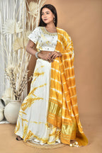 Morchari Women Tai Dai And Hand Embroidery Lehenga-Yellow