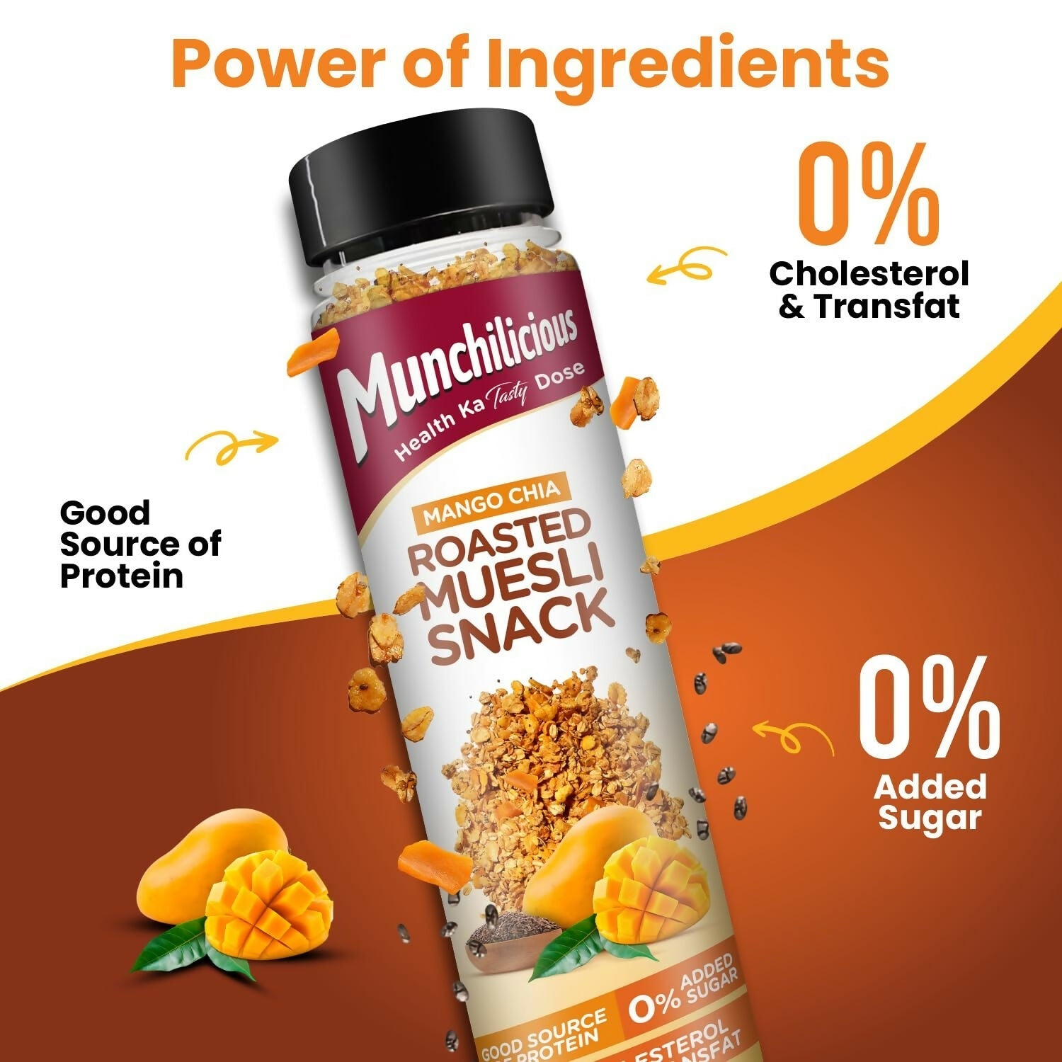 Munchilicious Muesli – Mango Chia Rolled Oats, Dried Mango, Chia Seeds & Jowar Flakes