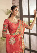 Beige Bhagalpuri Silk Woven design with Hand work butta Saree - Norita Nirvi