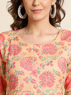 Peach Cotton Floral Printed Fit & Flare Dress - Yukti - Distacart