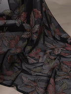 Vastranavya Black Lurex Brasso Floral Printed Saree with Unstitched Blouse - Distacart