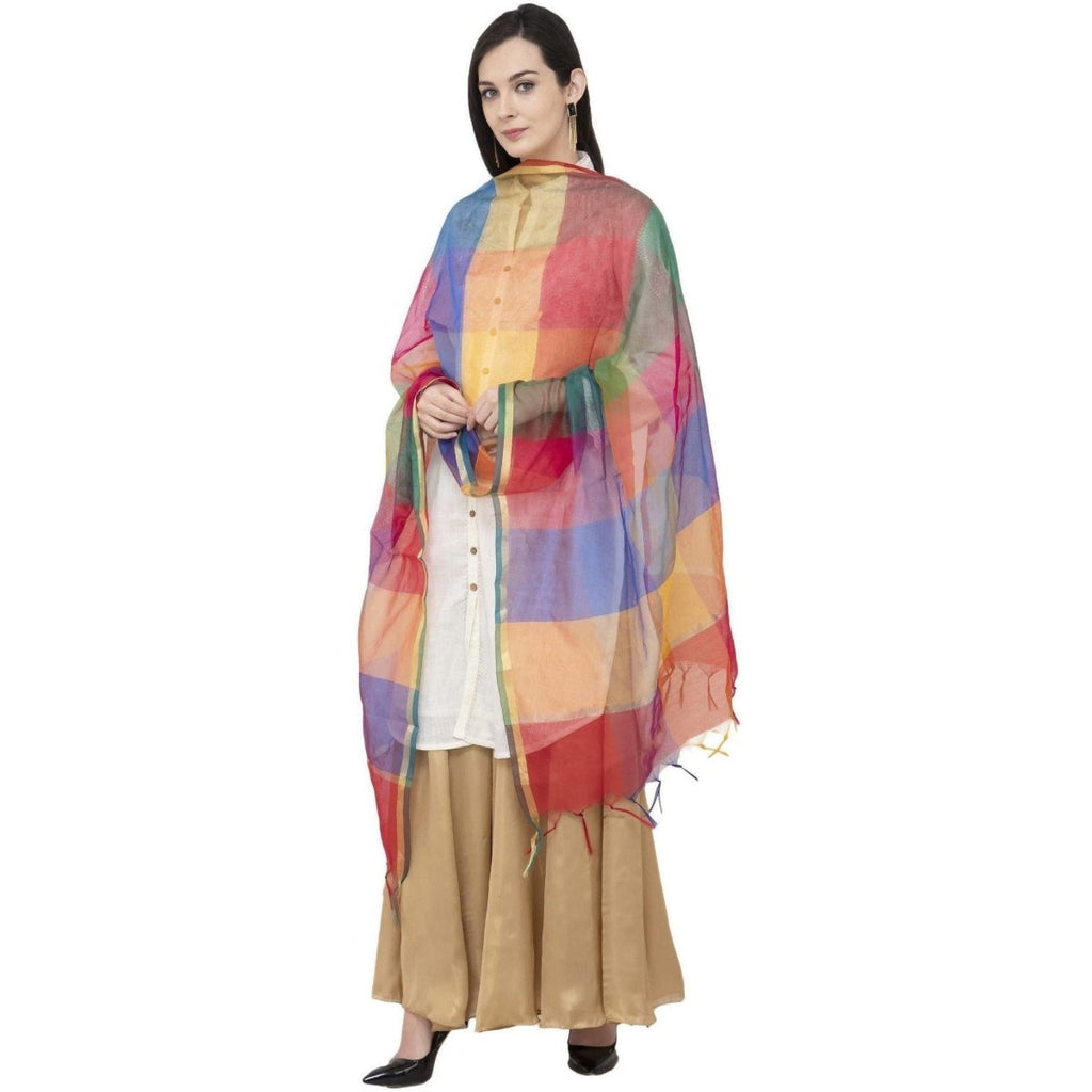 A R SILK Chanderi Multi Box Multi Box Multi Color Color Dupatta or Chunni