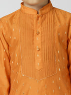 Joban Fashion Kids Island Full Sleeves Chanderi Kurta, Pyjama Set with Traditional Butta Work - Orange - Distacart