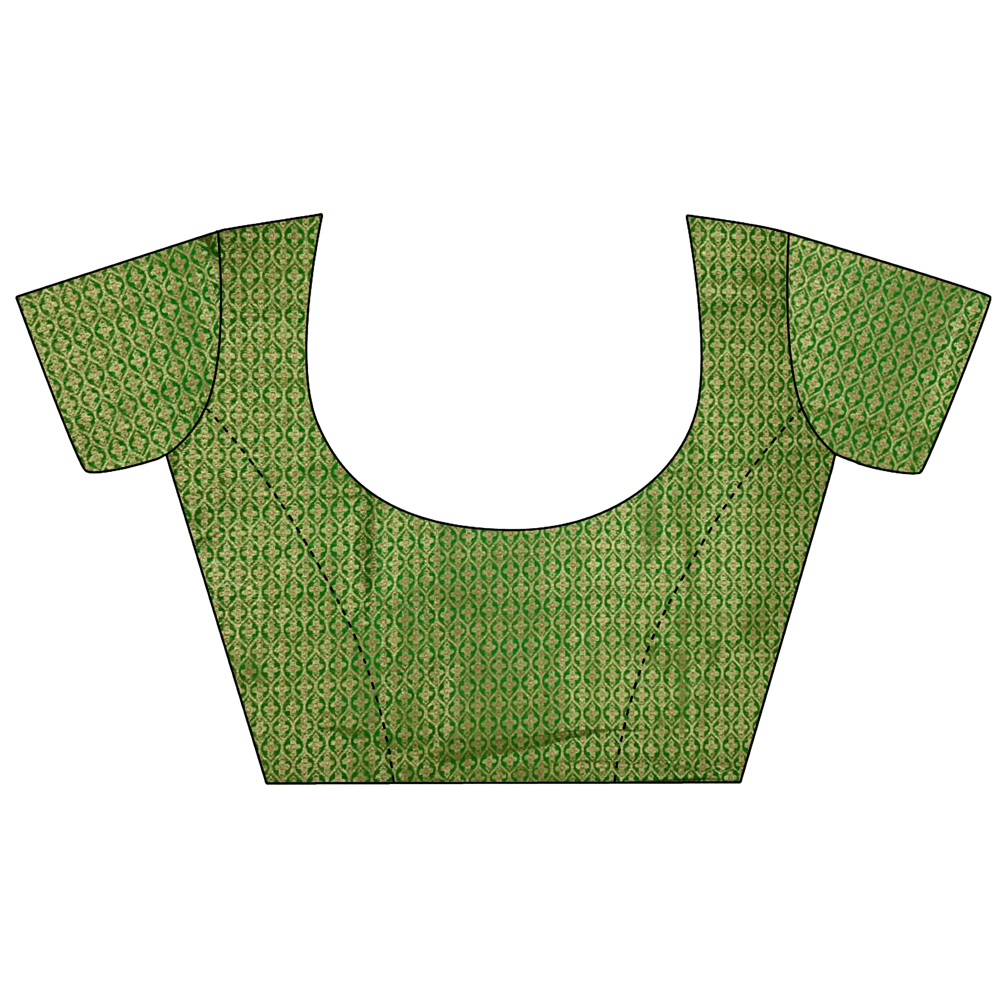 Joban Fashion Emerald Green Banarasi Soft Lichi Silk Checks & Woven Saree - Distacart