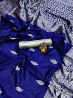 DEIANA'S Beautiful Designer Golden zari Soft Lichi Silk Saree - Navy Blue
