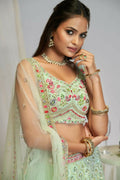 Pastel Green Georgette Thread Embroidery Work Lehenga Choli For Women - Jihu Culture