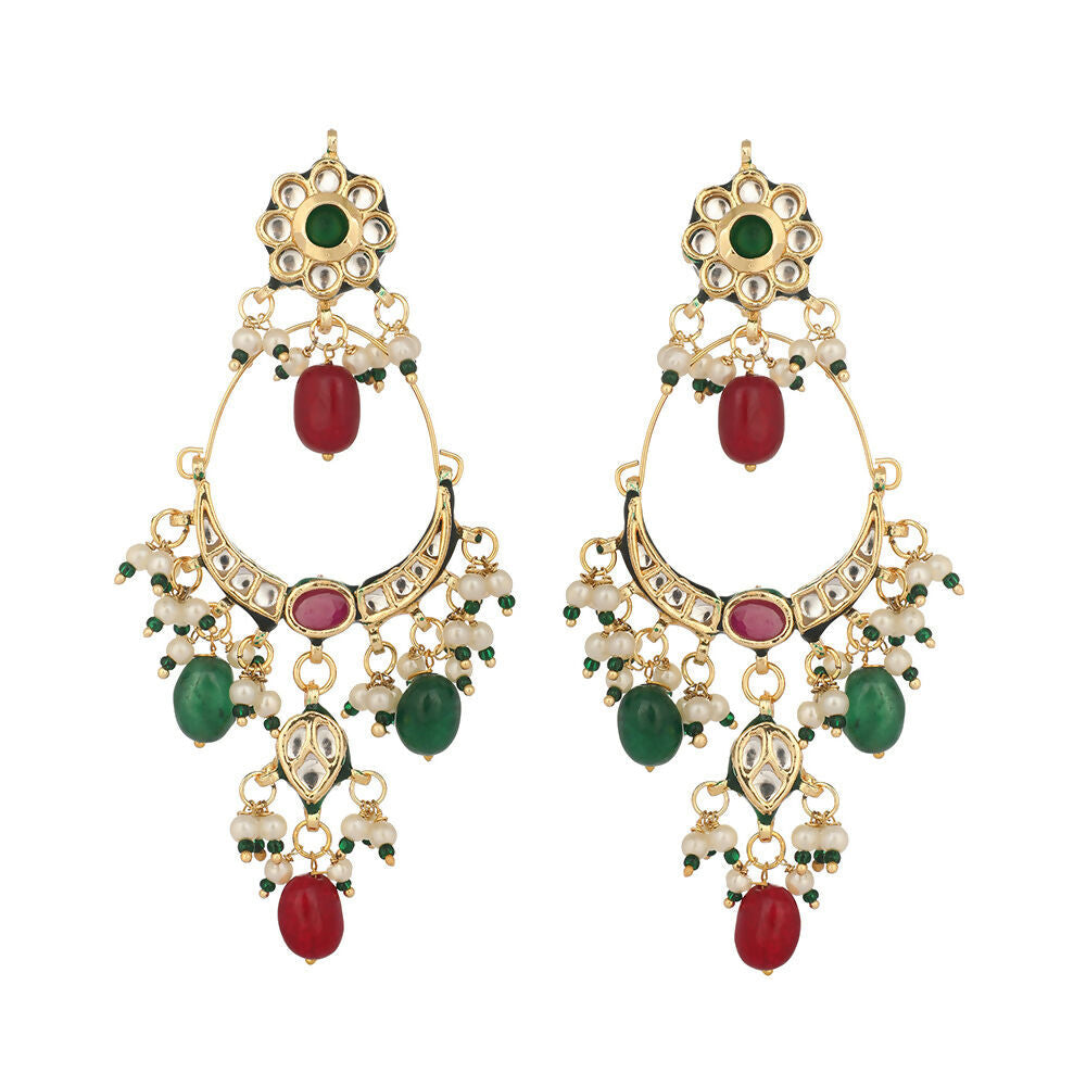 Nuyug 22K Gold Plated Crescent Kundan Drop Green Stone Chandbali Earrings - Distacart