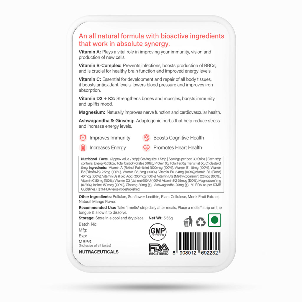 Wellbeing Nutrition Melts Into Multivitamins Oral Strips-Divine Alphonso Mango Flavor - Distacart
