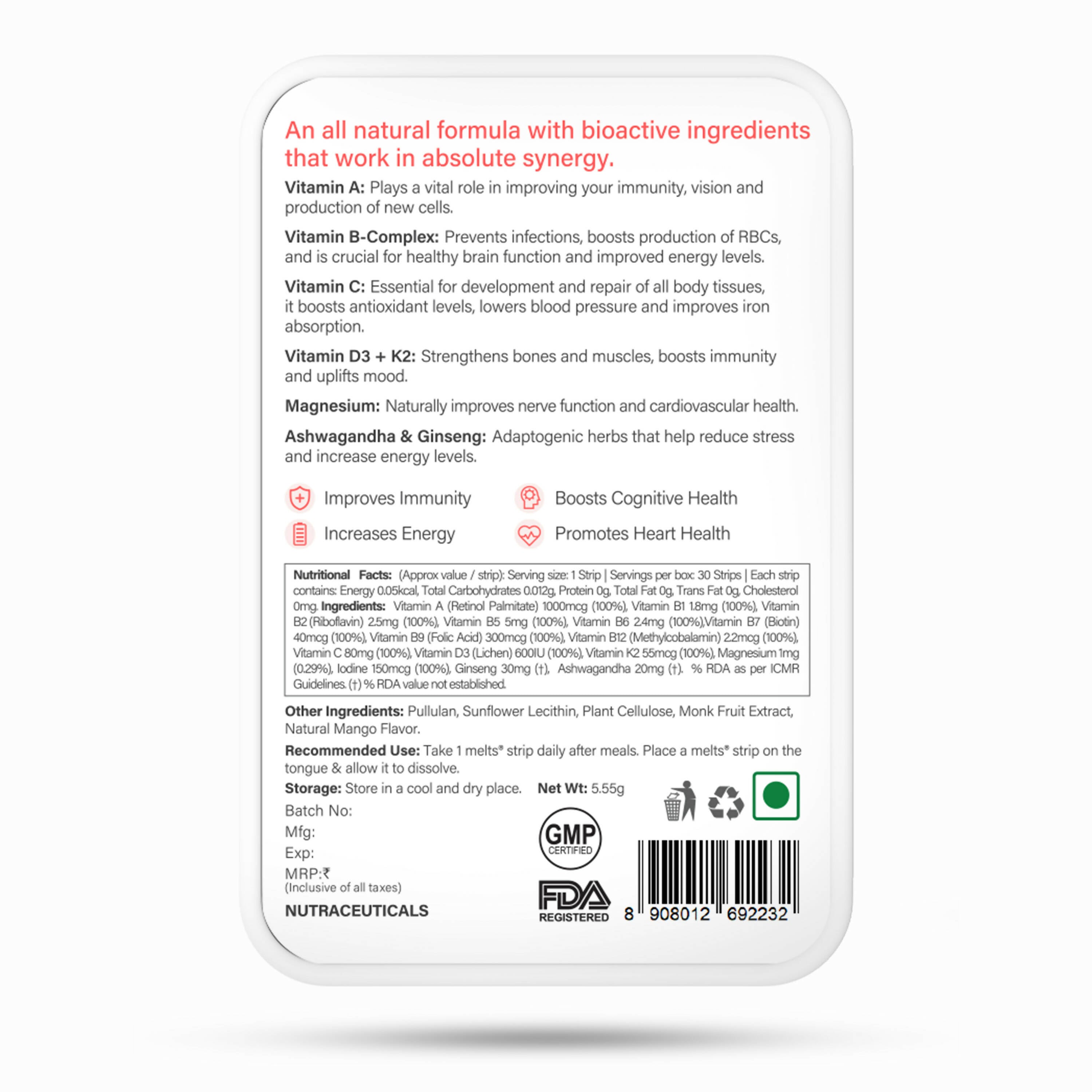 Wellbeing Nutrition Melts Into Multivitamins Oral Strips-Divine Alphonso Mango Flavor - Distacart