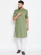 Even Apparels Green Color Pure Cotton Men's Kurta With Band Collar - Distacart